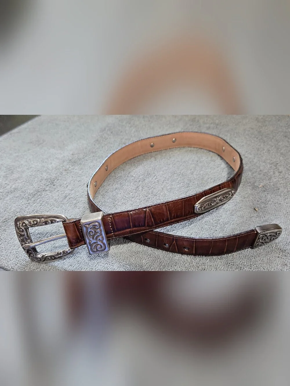 Vintage BRIGHTON Brown Leather Belt with Ornate Silver Buckle